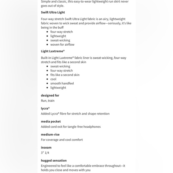 Lululemon City Sky Run By Skirt in white. Size 10 - Picture 8 of 8